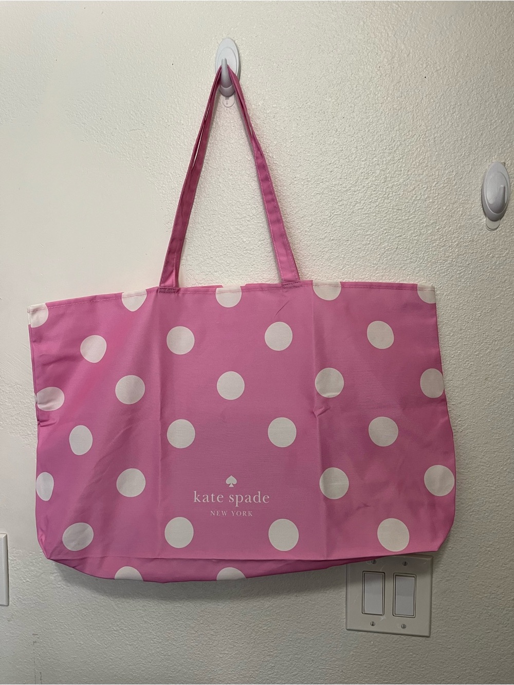 KATE SPADE PINK POLKA DOT COTTON CANVAS TOTE BAG. NEW